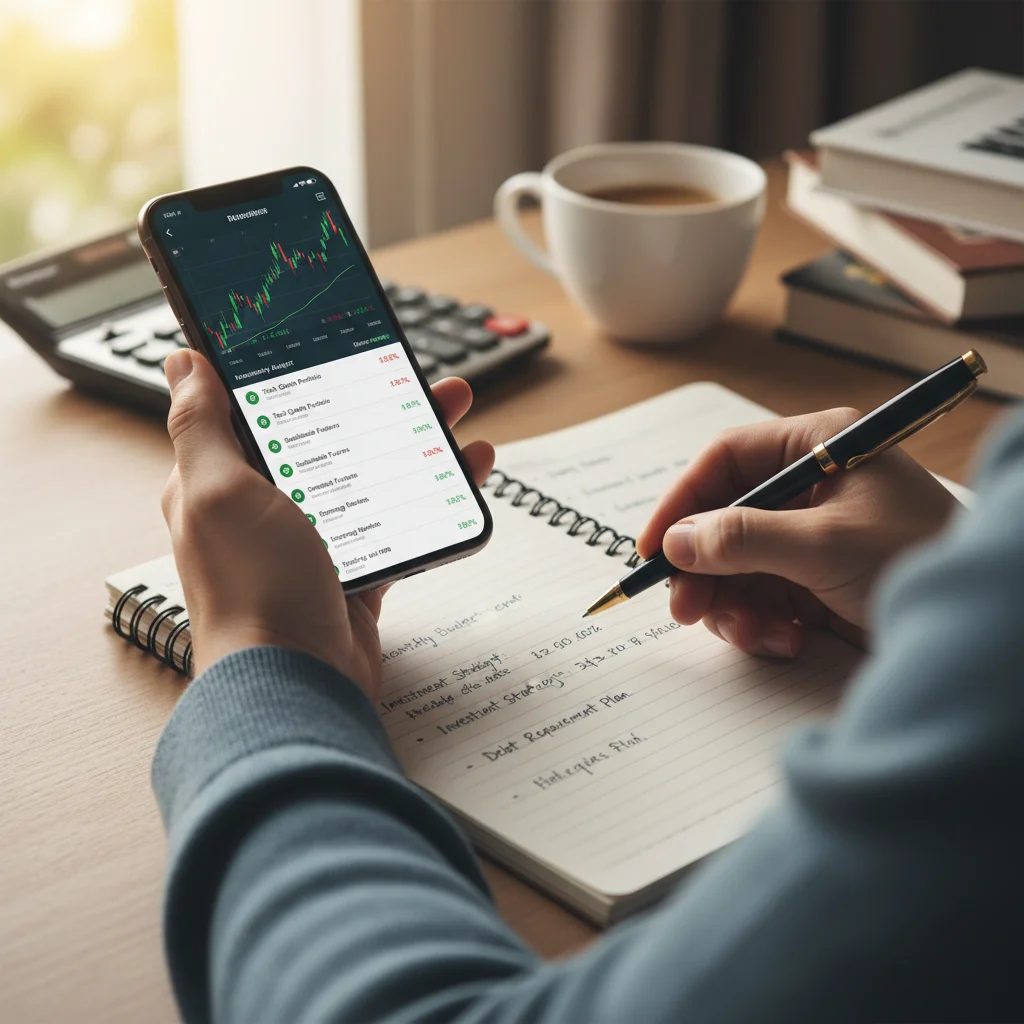 Persona analizando opciones de inversión en un smartphone para proteger su dinero.
