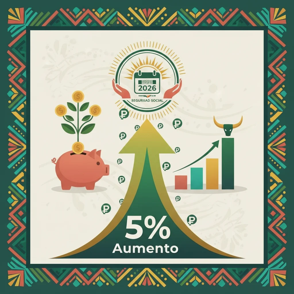 Gráfico mostrando el aumento del 5% en la pensión de seguridad social en México.