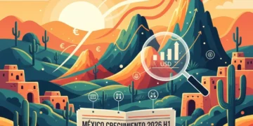Gráfica de crecimiento económico en México con elementos representativos de finanzas para 2026