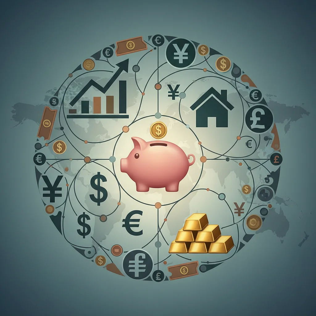 Iconos representando diversas opciones de inversión para diversificar el portafolio.