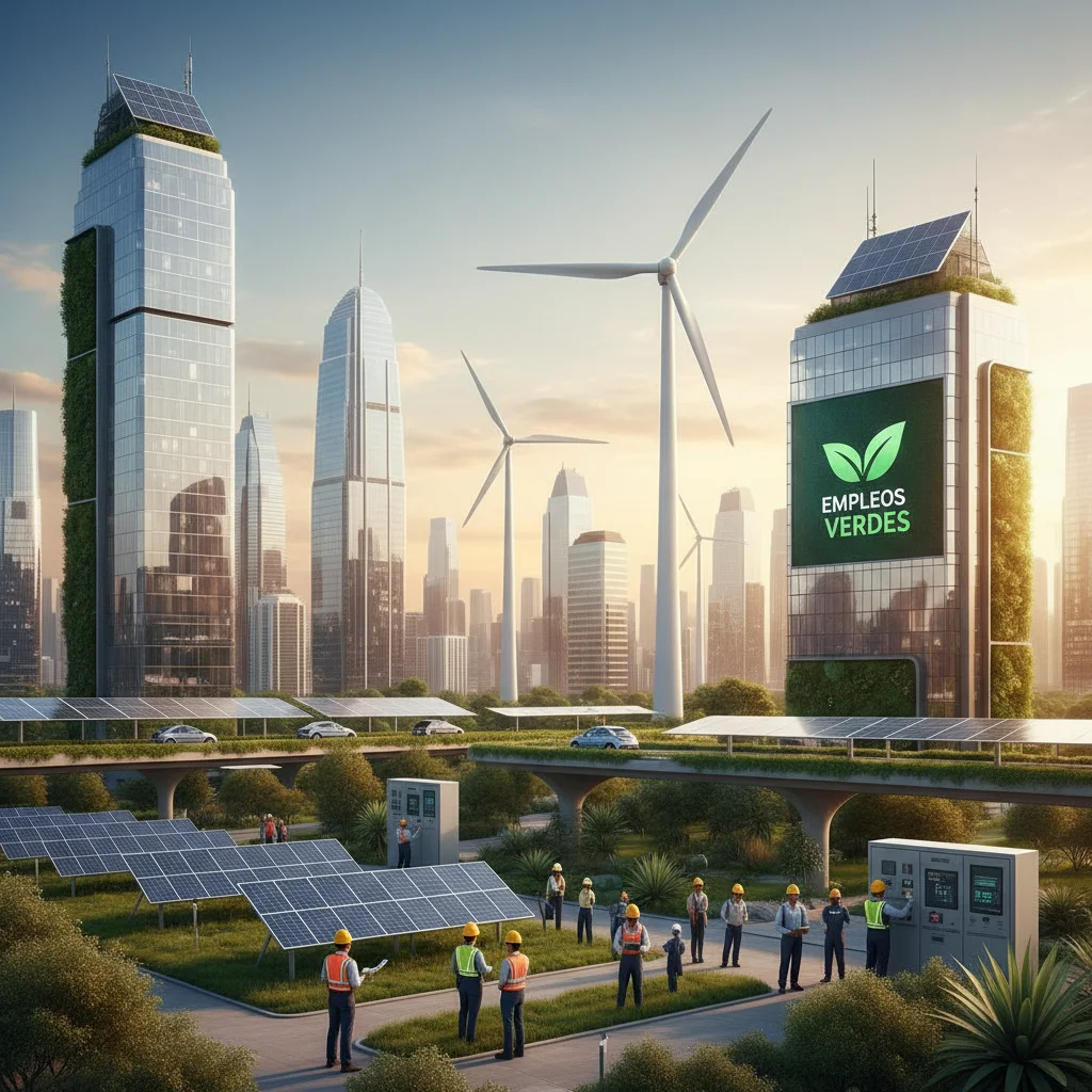 Infraestructura de energía renovable en México, simbolizando el crecimiento de empleos verdes.