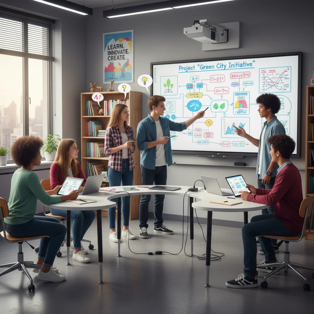 Estudiantes de secundaria colaborando en un proyecto, reflejando el nuevo enfoque pedagógico.