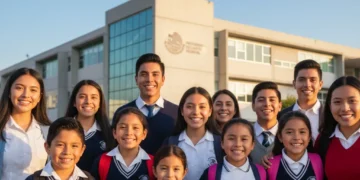 Estudiantes mexicanos sonrientes beneficiados por subsidios federales educación 2026