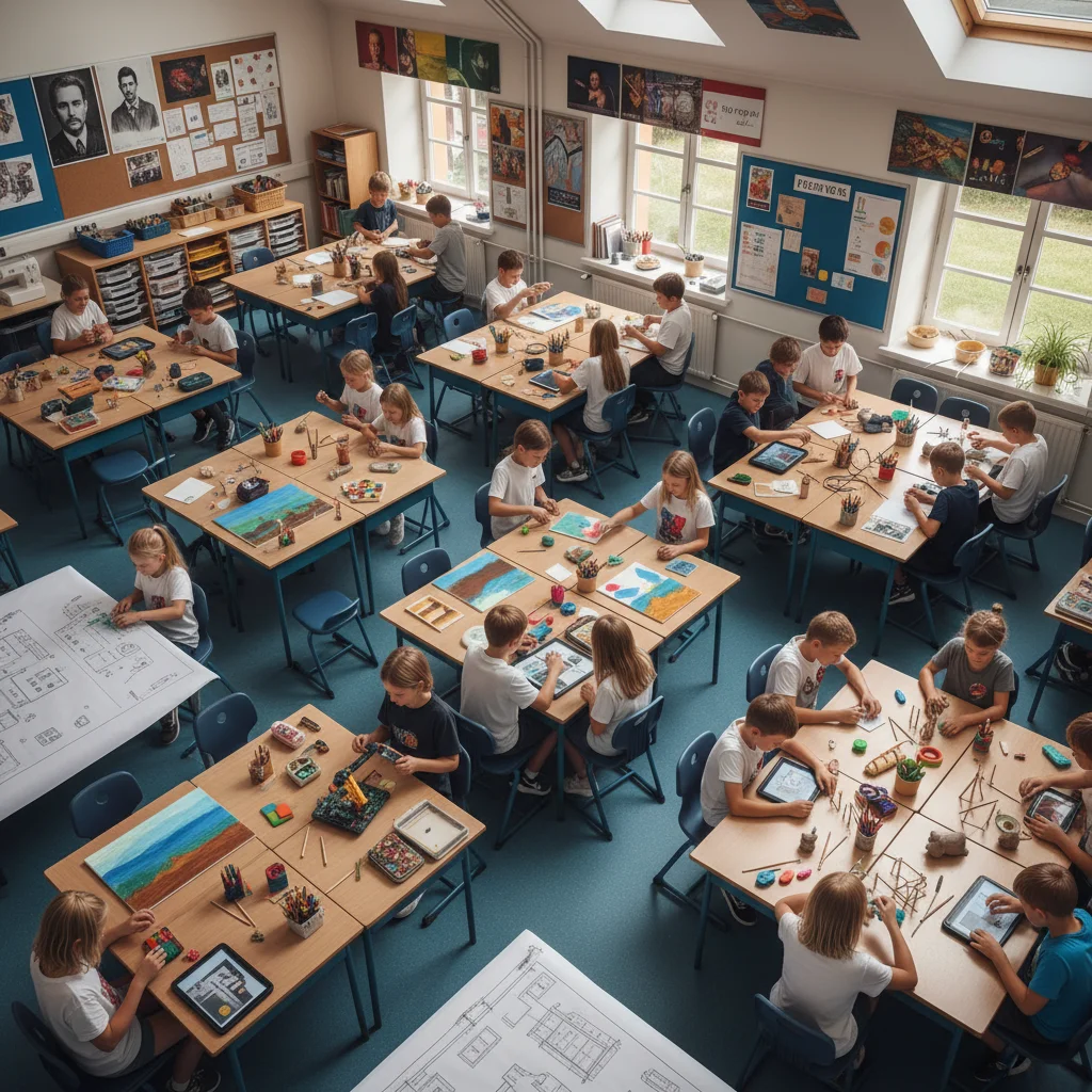 Estudiantes realizando proyectos prácticos con enfoque multidisciplinario.