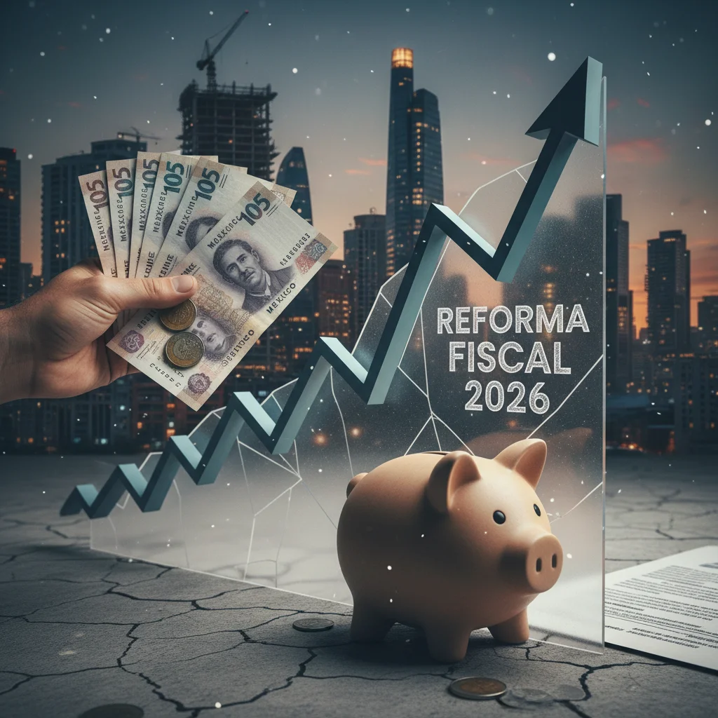 Gráfico económico con pesos mexicanos representando cambios por la reforma fiscal 2026
