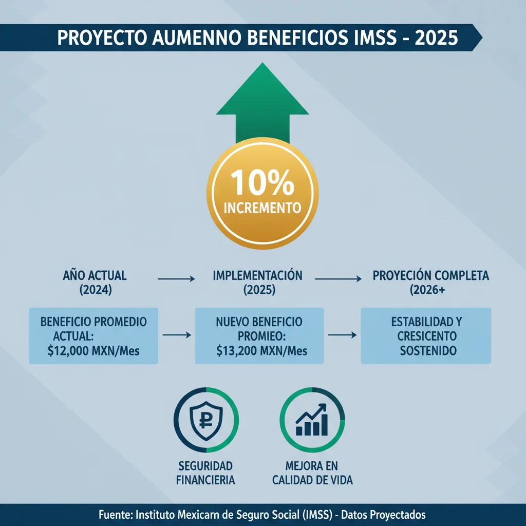 Gráfico explicativo del incremento proyectado del 10% en beneficios de seguridad social para jubilación en México.