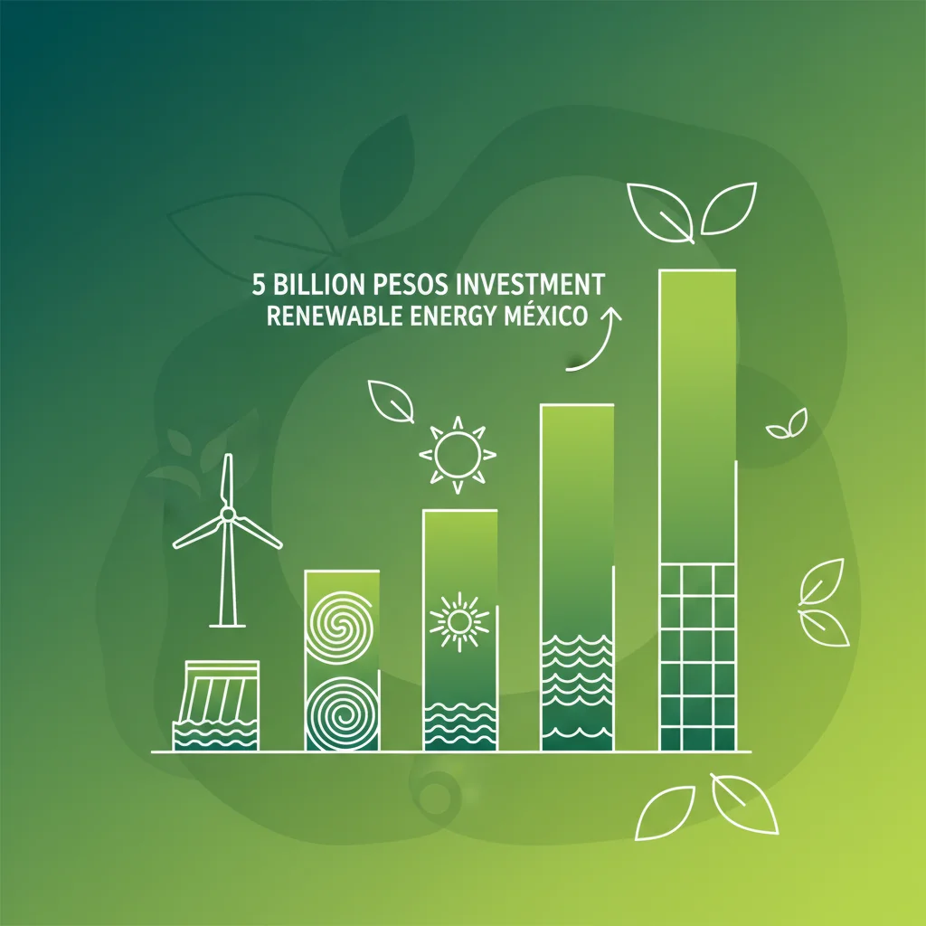Gráfico de inversión de 5 mil millones de pesos en energía renovable en México