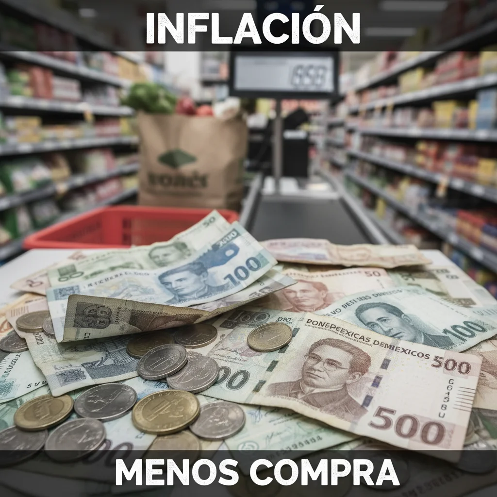 Billetes de pesos mexicanos y monedas, simbolizando el impacto de la inflación en el poder adquisitivo del consumidor.