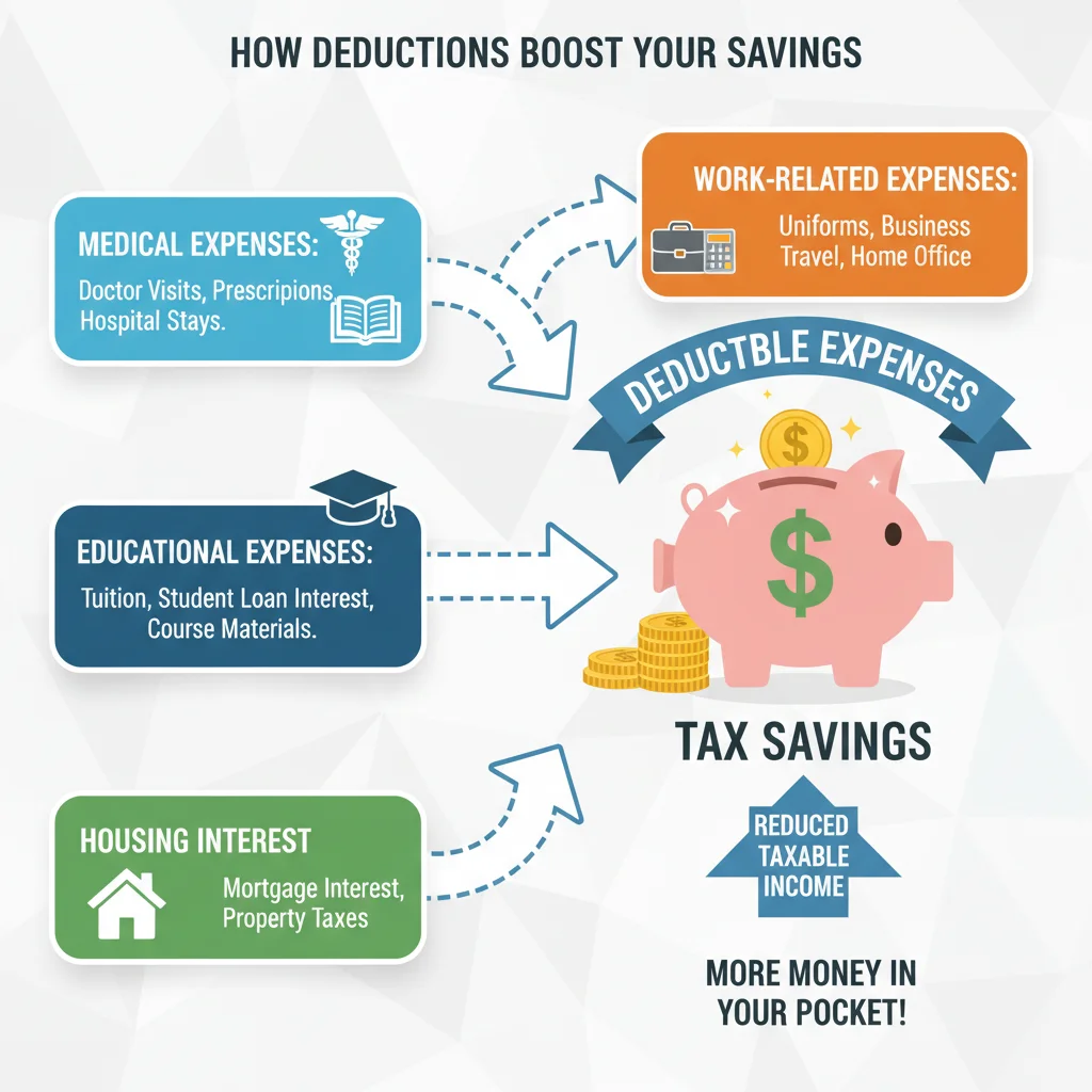 Infografía explicando las principales deducciones personales para optimizar el ahorro fiscal en México.