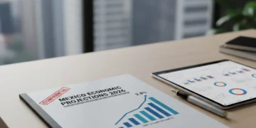 Portada de un informe confidencial sobre proyecciones económicas para México en 2026 con un crecimiento del 2.8%