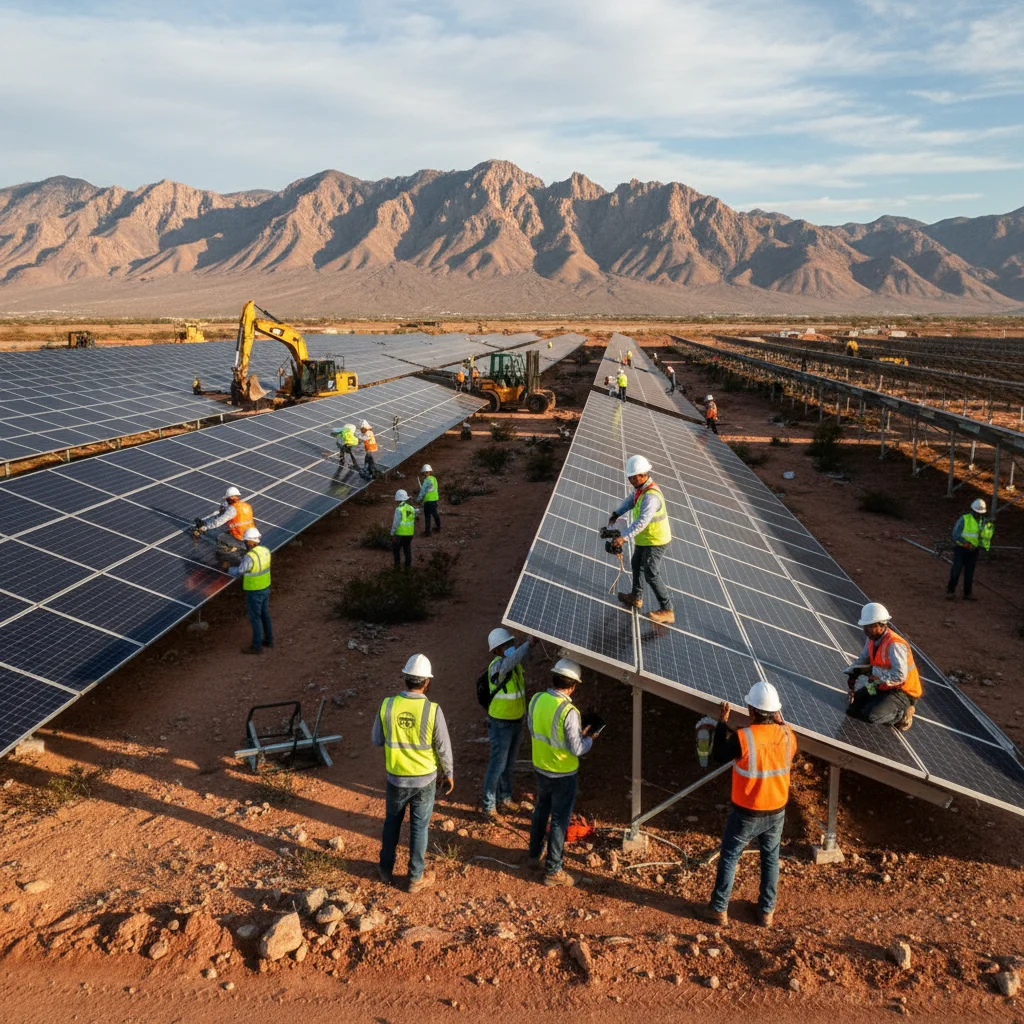 Ingenieros instalando paneles solares en un proyecto de energía renovable en México