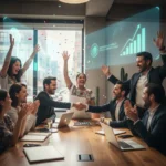 Noticias Financieras: Gobierno de México Impulsa Pymes con 10 Mil Millones de Pesos Noticias Financieras Pymes: Empresarios mexicanos celebrando el programa de apoyo gubernamental.
