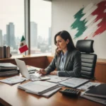 Persona analizando documentos fiscales y calculando ahorros con los nuevos beneficios laborales 2026 en México.
