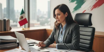 Persona analizando documentos fiscales y calculando ahorros con los nuevos beneficios laborales 2026 en México.