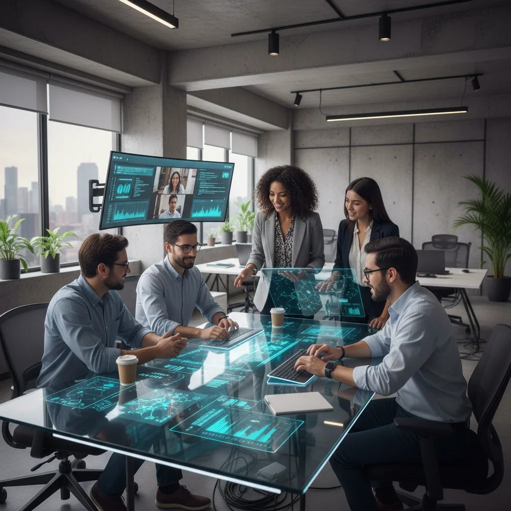 Jóvenes profesionales mexicanos colaborando en un proyecto tecnológico que impulsa el futuro del empleo.