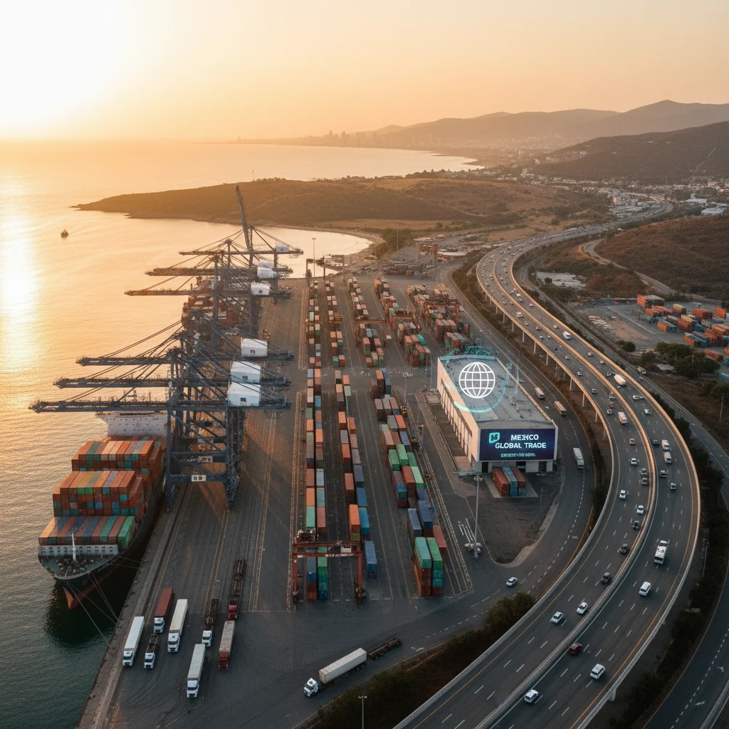 Puerto mexicano con actividad de carga, reflejando el dinamismo del comercio exterior y la Economía Mexicana 2026.